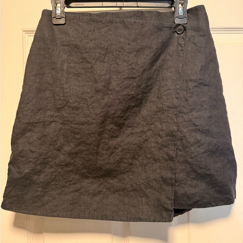 Banana Republic Black Linen Faux Wrap Skirt